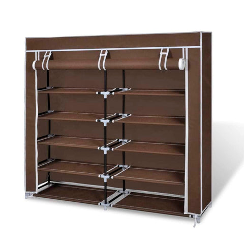 Fabric Shoe Cabinet with Cover Brown