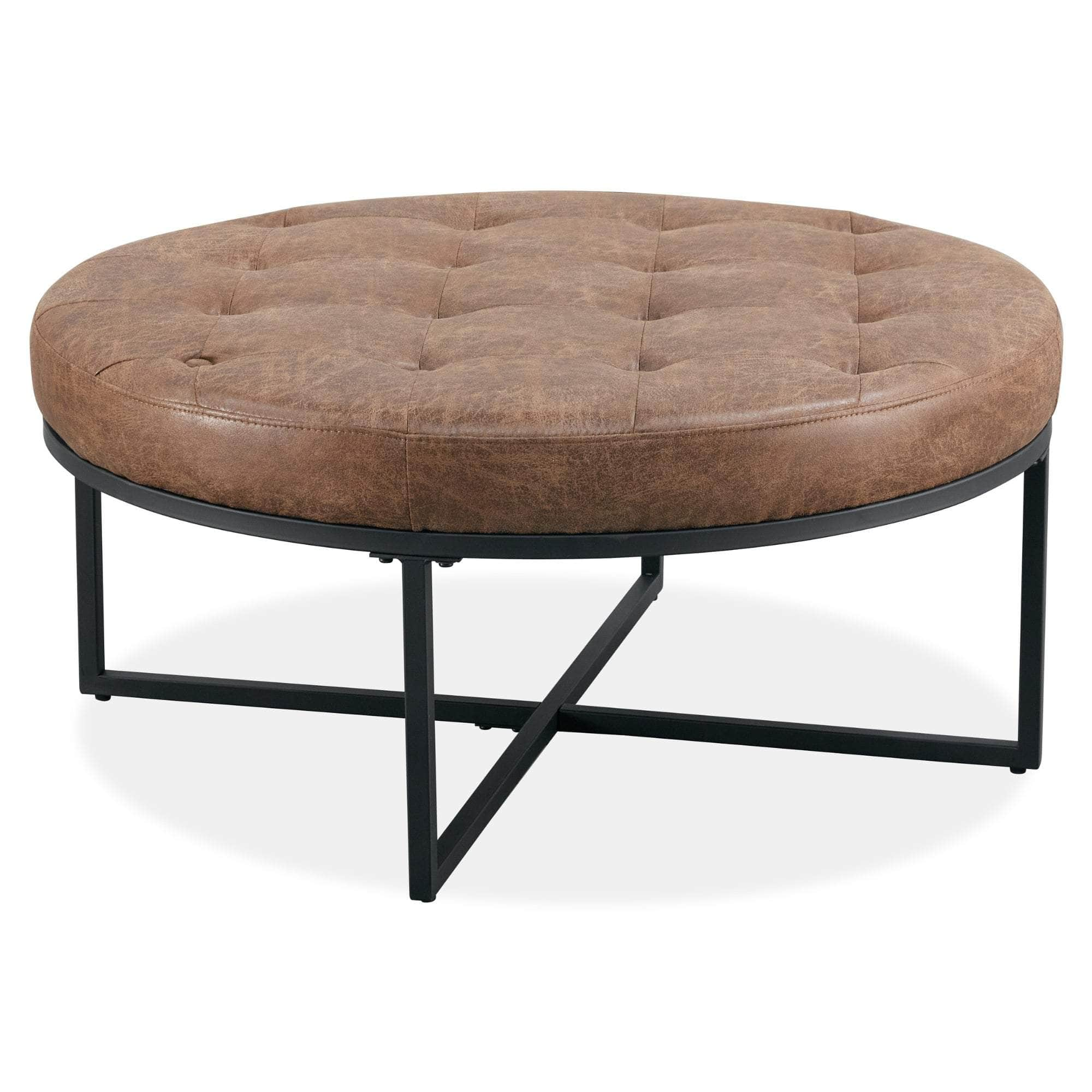 Fabric Square/Round Ottoman Footstool Bench Brown