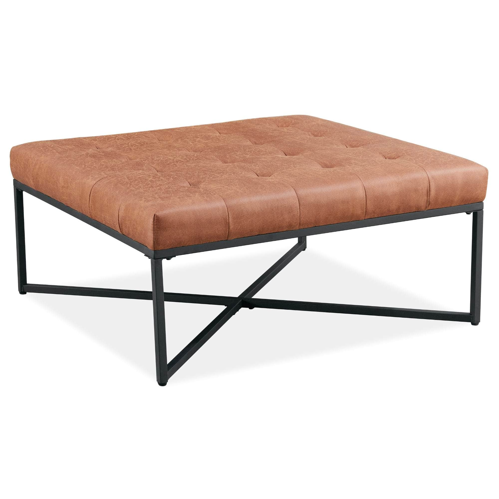 Fabric Square/Round Ottoman Footstool Bench Brown