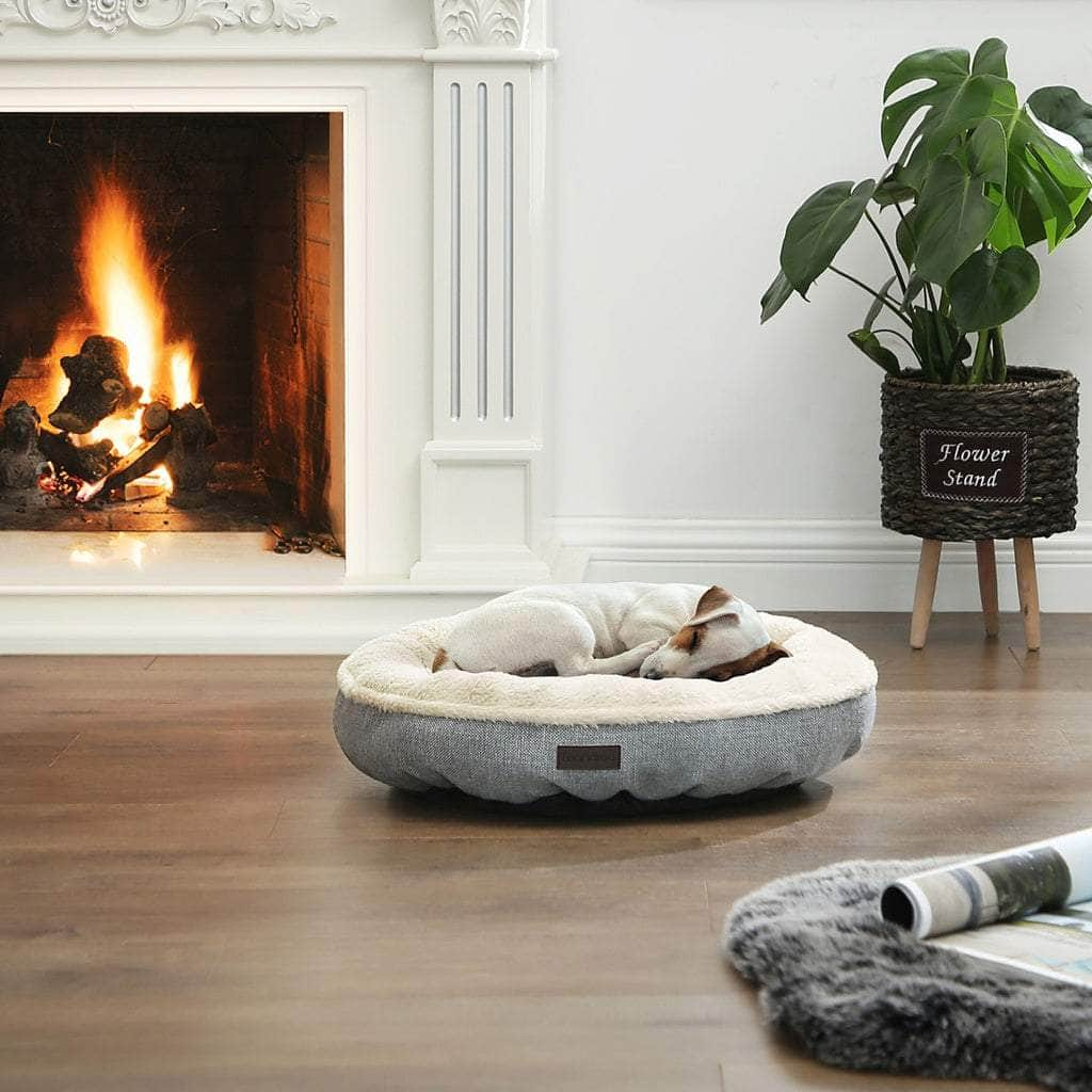 Feandrea 50Cm Dog Sofa Bed Round Shape Fabric Light Grey