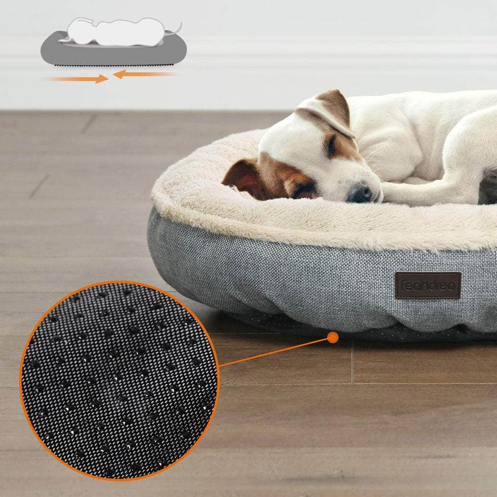 Feandrea 50Cm Dog Sofa Bed Round Shape Fabric Light Grey