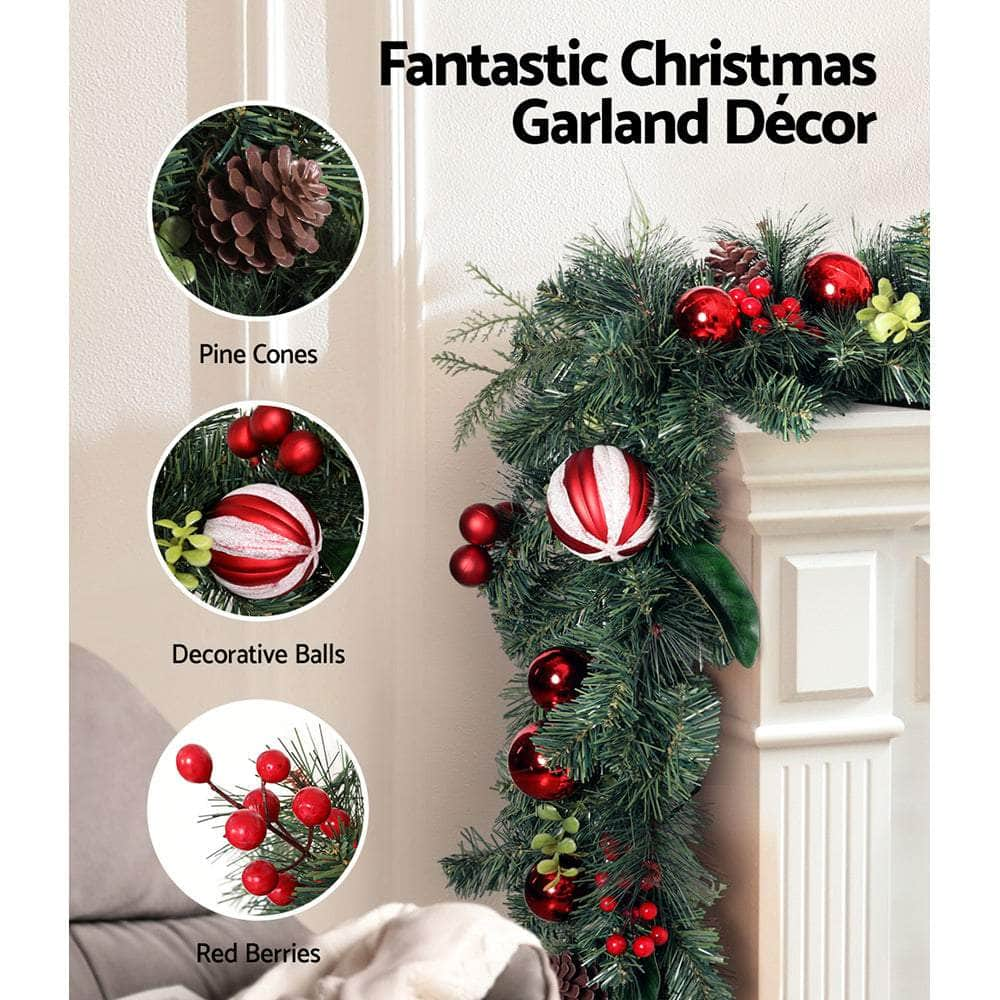 Festive 2.7M Christmas Garland with Ornaments for Tree Décor