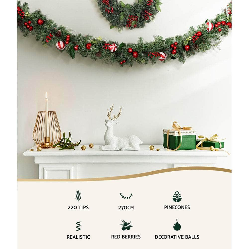 Festive 2.7M Christmas Garland with Ornaments for Tree Décor