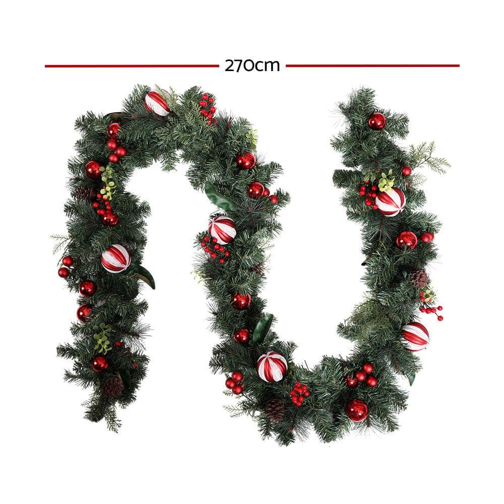 Festive 2.7M Christmas Garland with Ornaments for Tree Décor