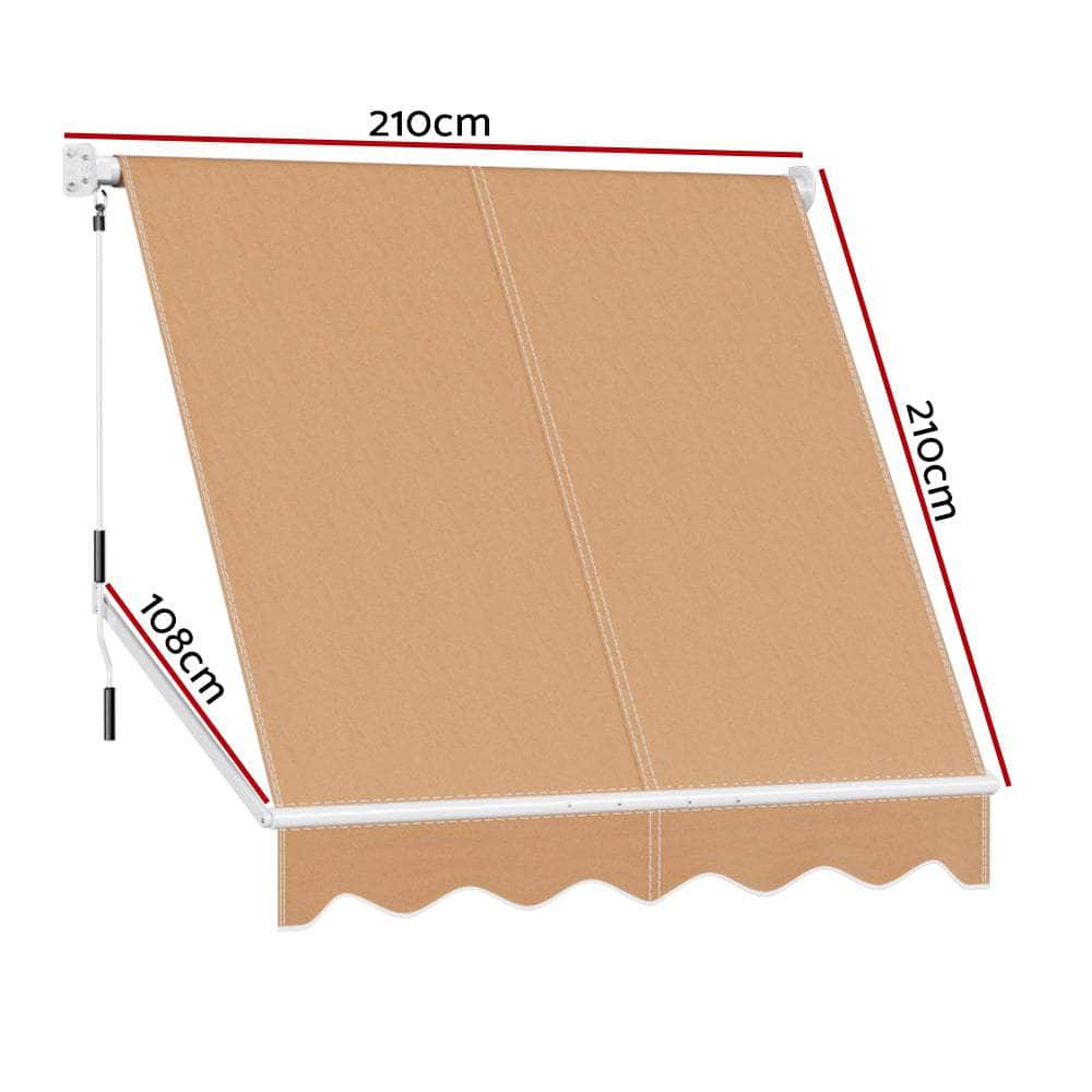 Fixed Pivot Arm Window Awning 2.1X2.1M Beige/Grey