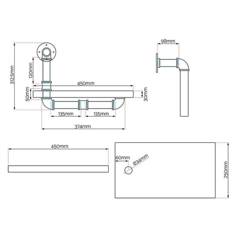 Floating Diy Pipe Shelf Set Of 2 - Ivor