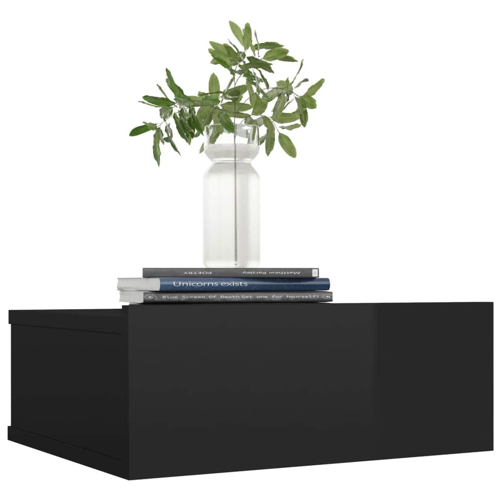 Floating Nightstand High Gloss Black Chipboard