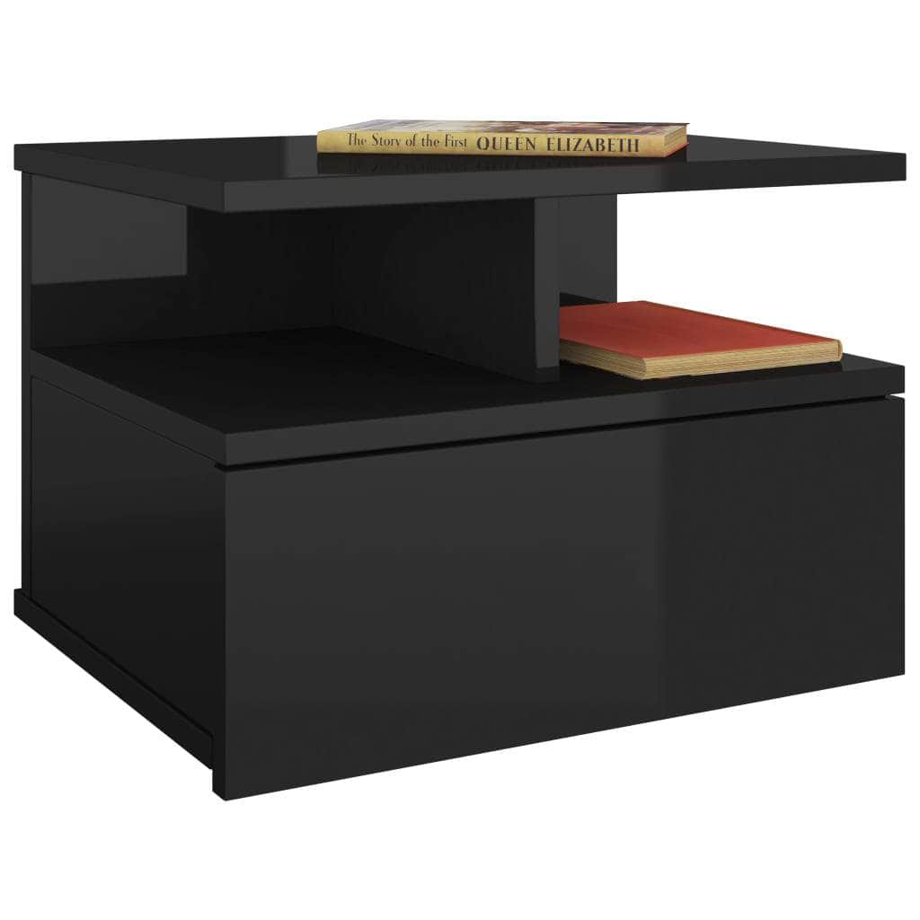 Floating Nightstand High Gloss  Black Chipboard