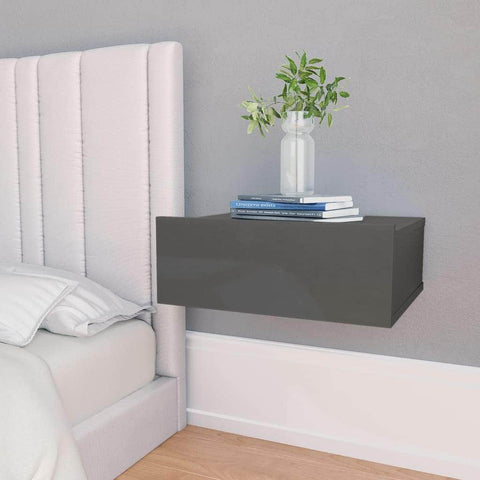 Floating Nightstand High Gloss Grey Chipboard