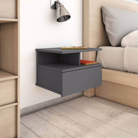 Floating Nightstand High Gloss Grey  Chipboard