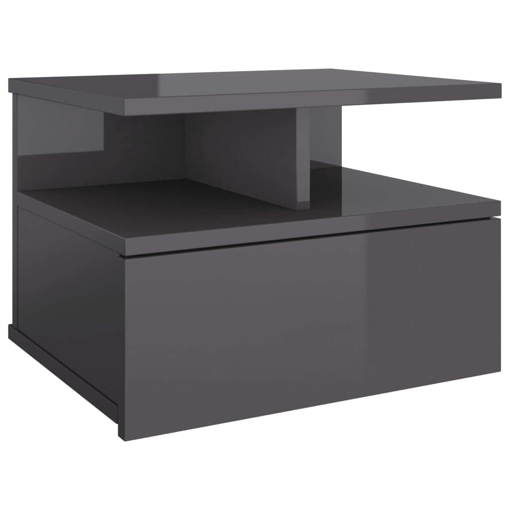 Floating Nightstand High Gloss Grey  Chipboard