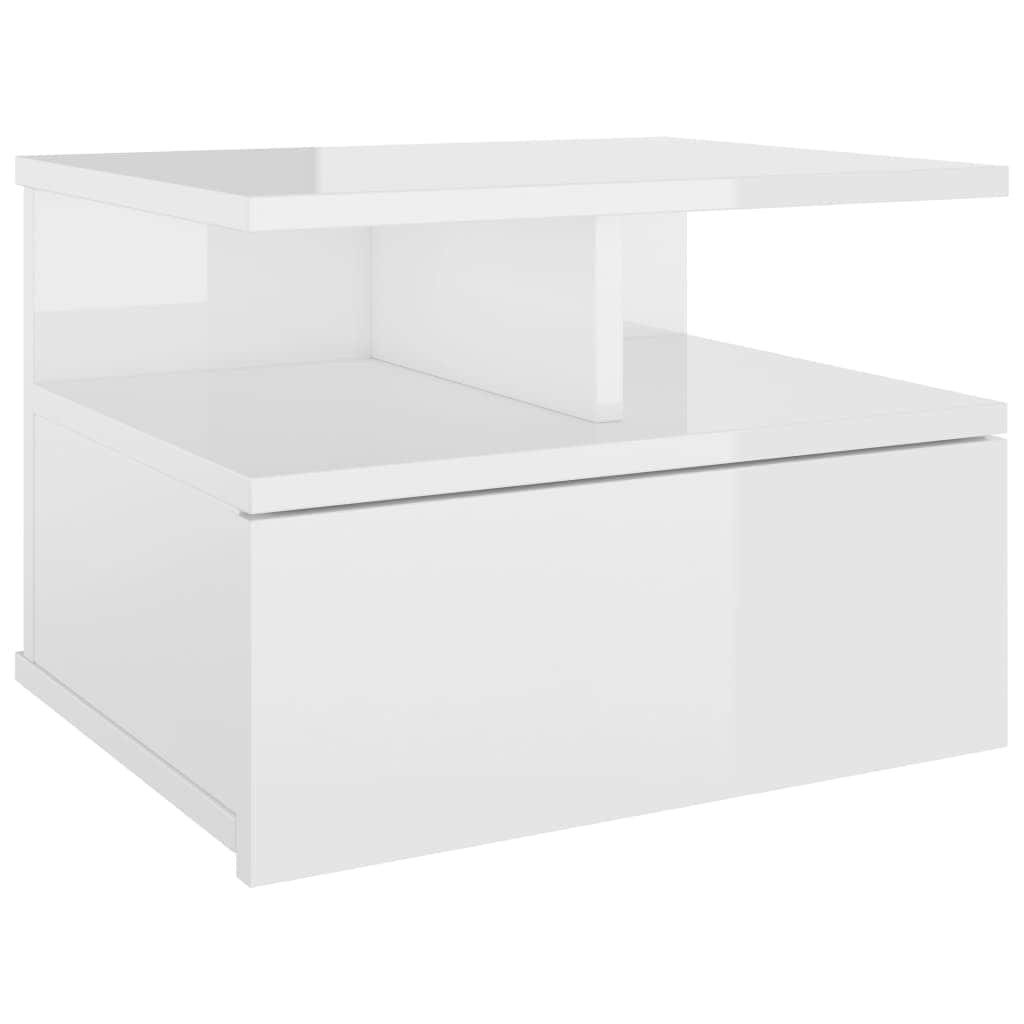 Floating Nightstand High Gloss White Chipboard