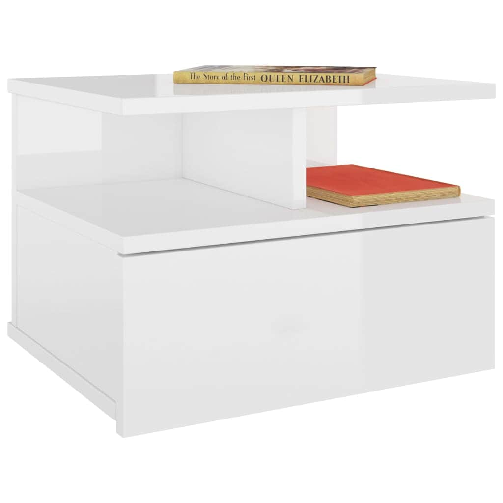 Floating Nightstand High Gloss White Chipboard