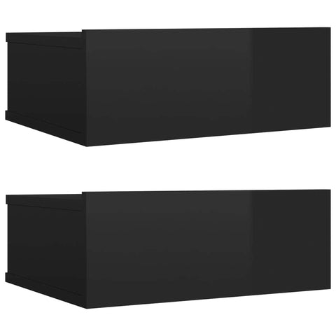 Floating Nightstands 2 pcs High Gloss Black Chipboard