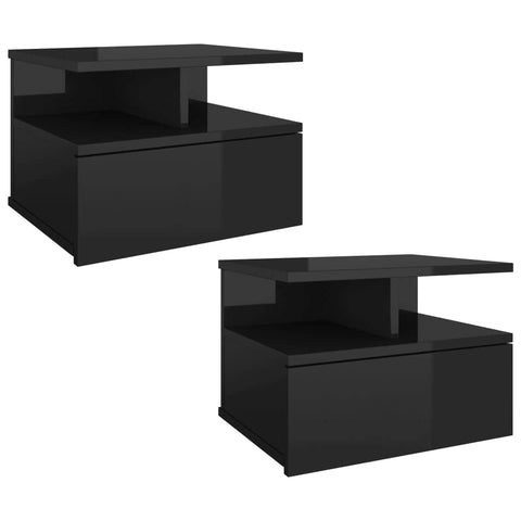 Floating Nightstands 2 pcs High Gloss Black  Chipboard