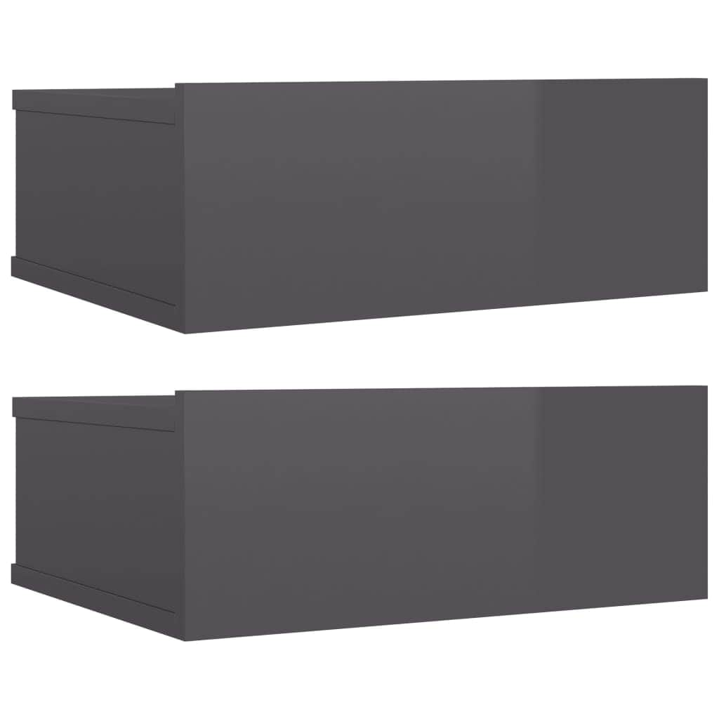 Floating Nightstands 2 pcs High Gloss Grey Chipboard