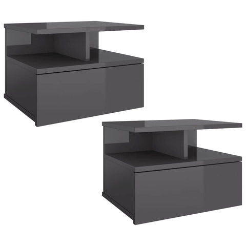 Floating Nightstands 2 pcs High Gloss Grey -Chipboard