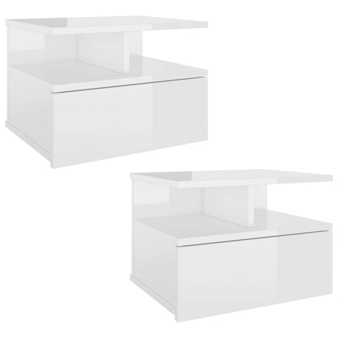 Floating Nightstands 2 pcs High Gloss White Chipboard