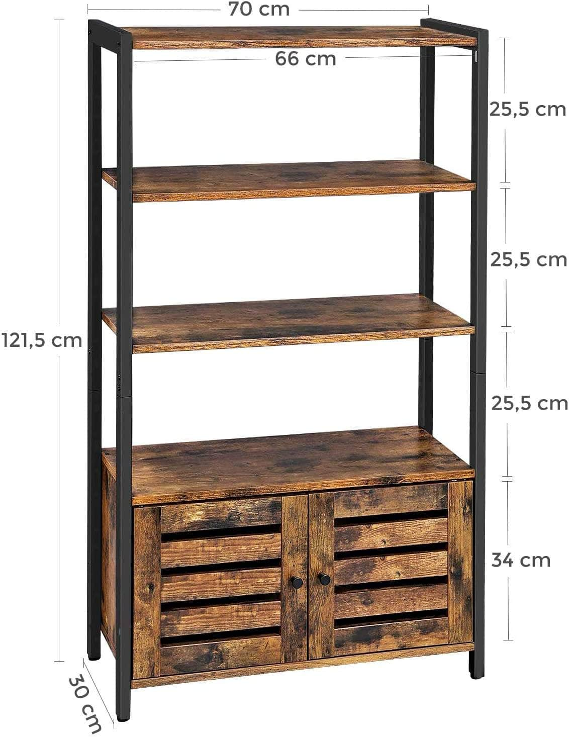 Floor-Standing Storage Cabinet And Cupboard With 2 Doors And 3 Shelves, Rustic Brown