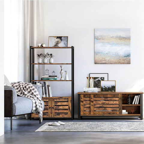 Floor-Standing Storage Cabinet And Cupboard With 2 Doors And 3 Shelves, Rustic Brown