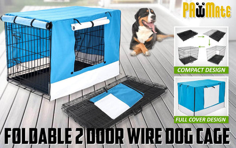 Foldable 30in Wire Dog Crate w/ Tray & Blue Cover