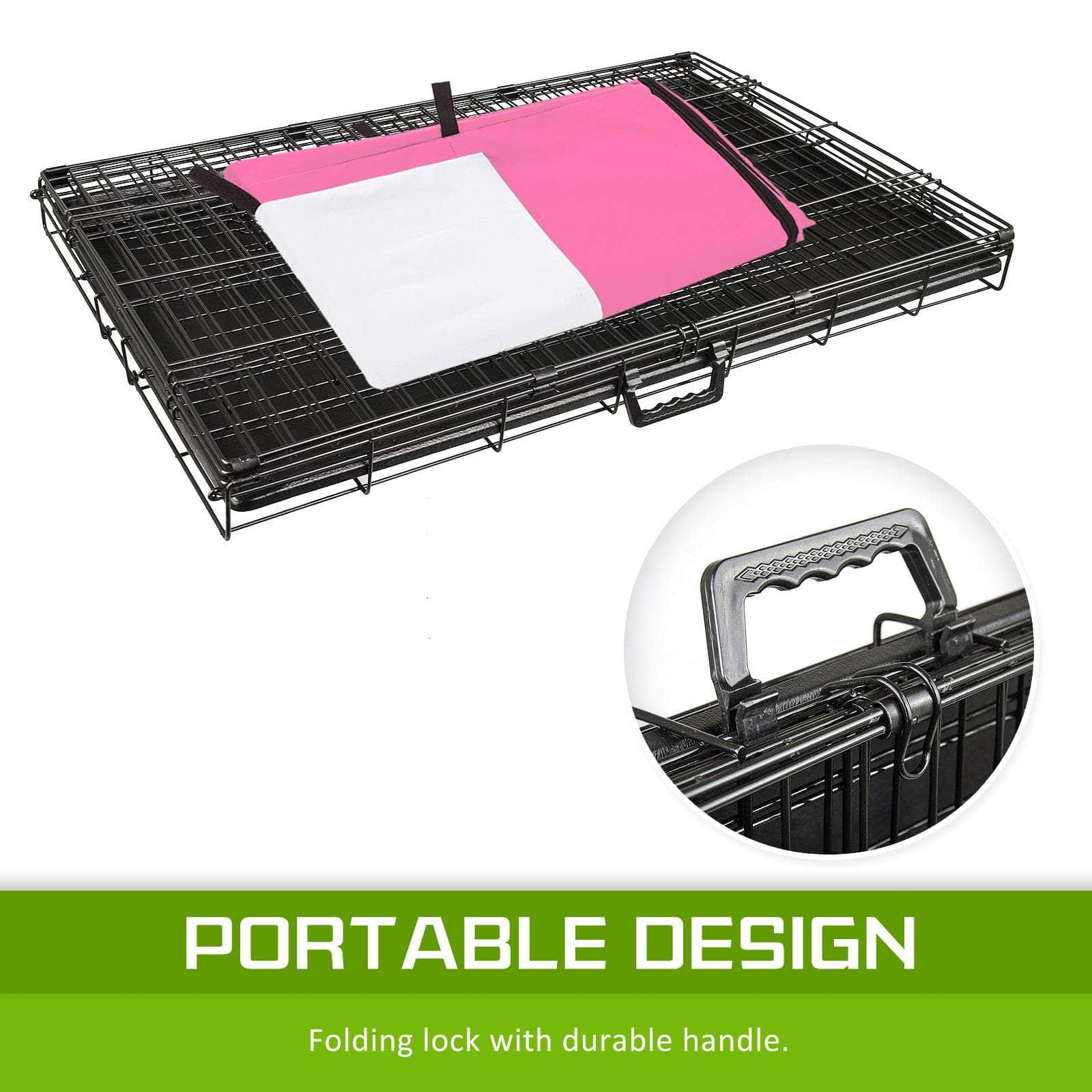 Foldable 30in Wire Dog Crate w/ Tray & Pink Cover