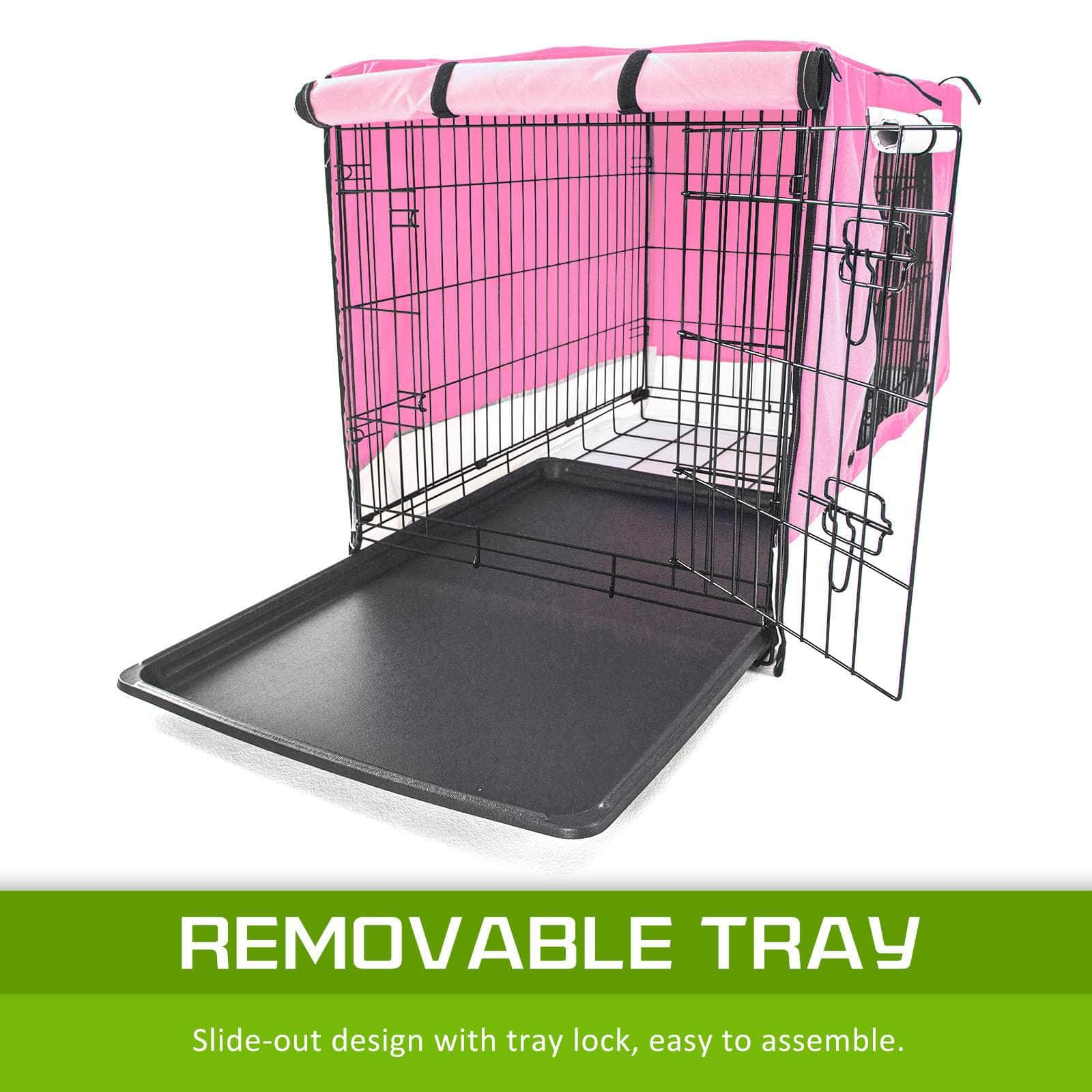 Foldable 30in Wire Dog Crate w/ Tray & Pink Cover