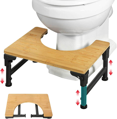 Foldable Bamboo Toilet Stool - Adjustable Height