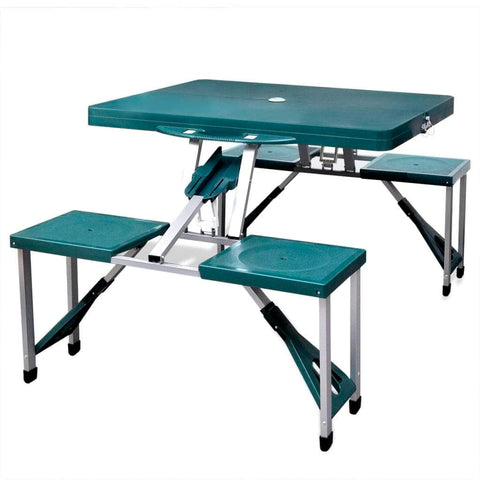 Foldable Camping Table Set with 4 Stools Aluminium Extra Light Green