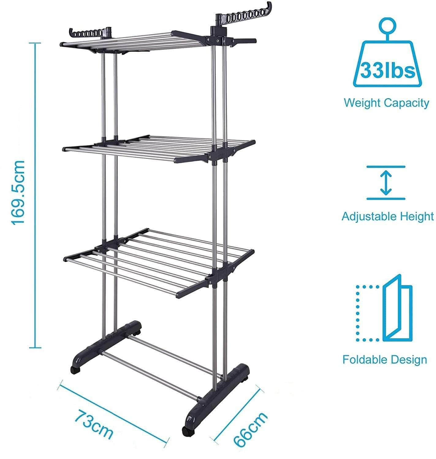 Foldable Clothes Drying Rack: 3 Tier, Indoor, With Hanger Stand Rail