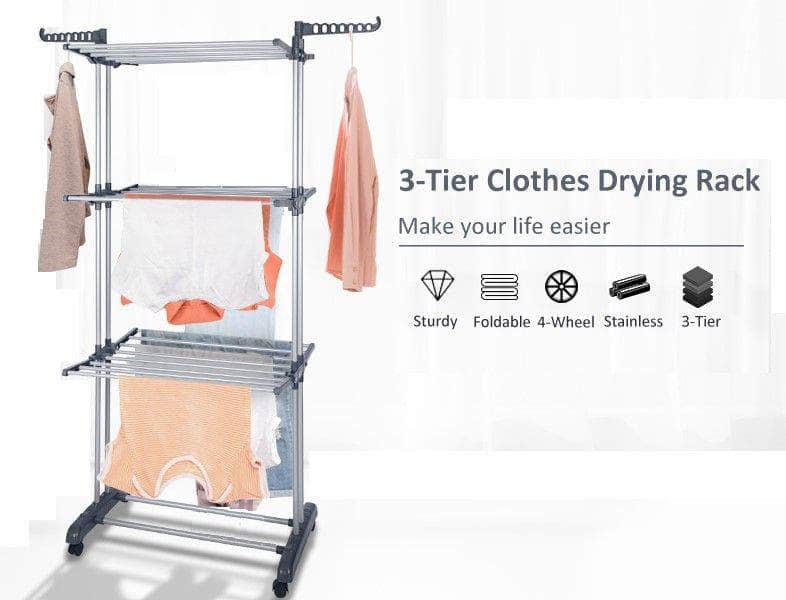 Foldable Clothes Drying Rack: 3 Tier, Indoor, With Hanger Stand Rail