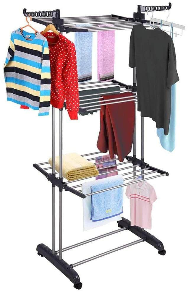 Foldable Clothes Drying Rack: 3 Tier, Indoor, With Hanger Stand Rail