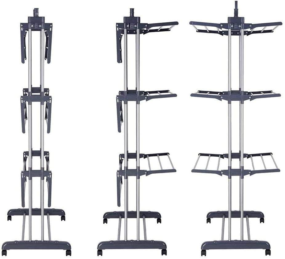 Foldable Clothes Drying Rack: 3 Tier, Indoor, With Hanger Stand Rail