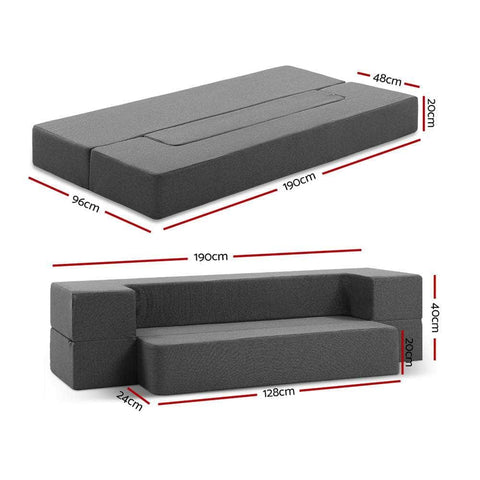 Foldable Mattress Folding Foam Sofa Bed Chair Grey