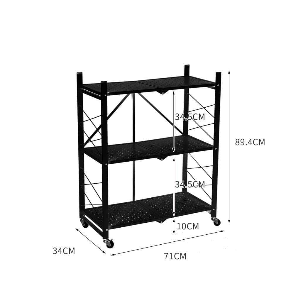 Foldable Storage Shelf Display Black 3 Tiers