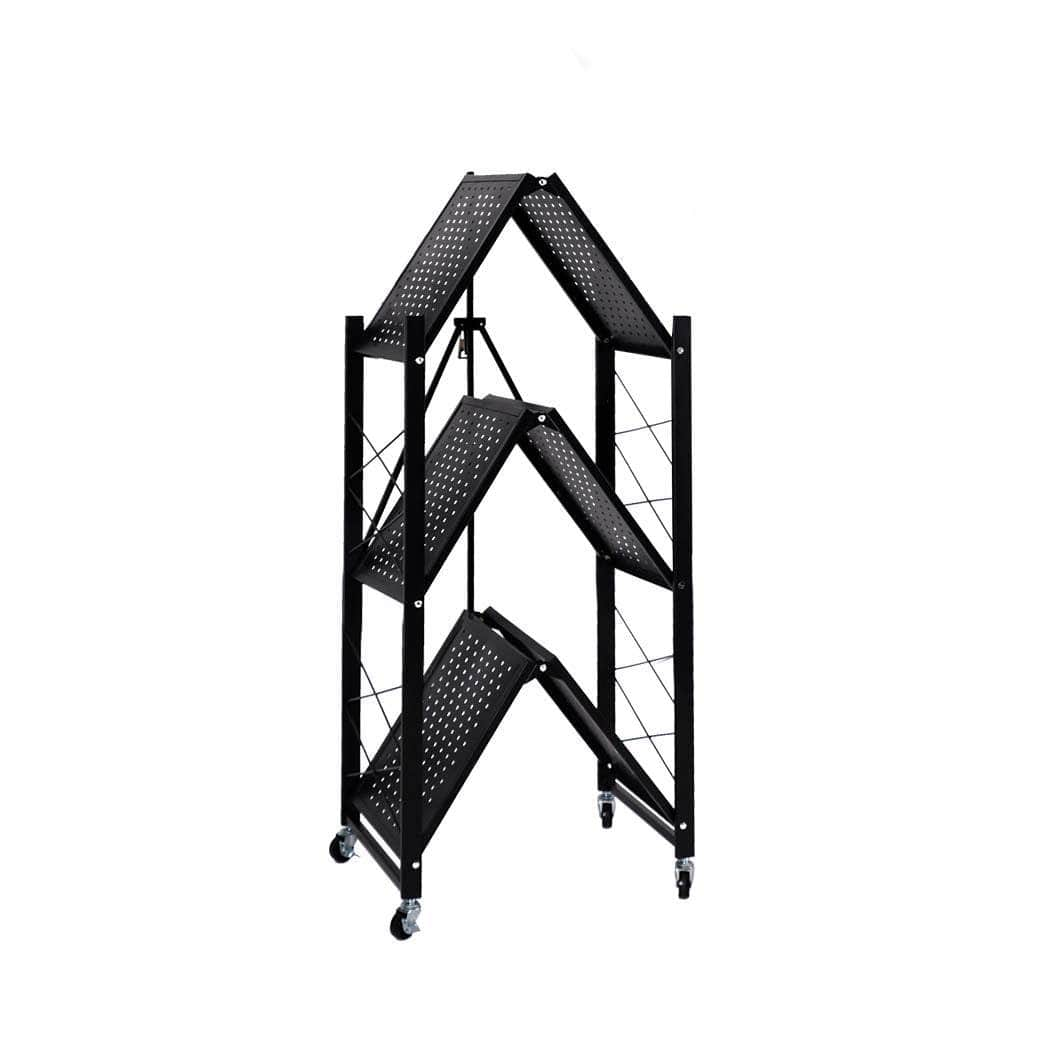 Foldable Storage Shelf Display Black 3 Tiers