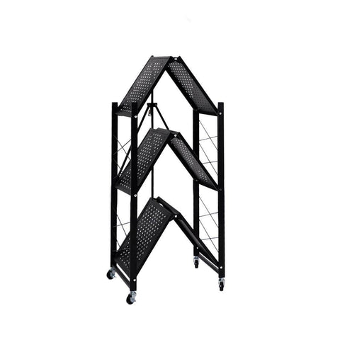 Foldable Storage Shelf Display Black 3 Tiers