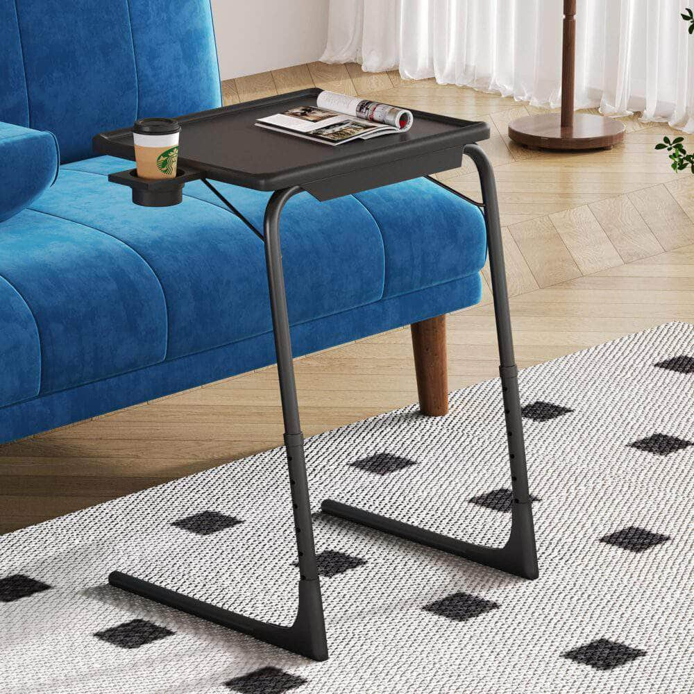 Foldable Table Adjustable Tray Laptop Desk with Holder-Black