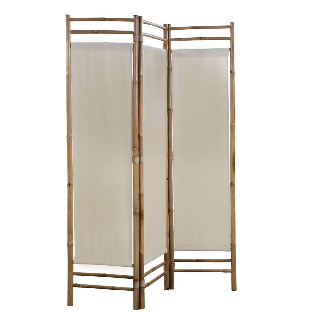 Folding 3-Panel Room Divider Bamboo and Canvas 120 cm