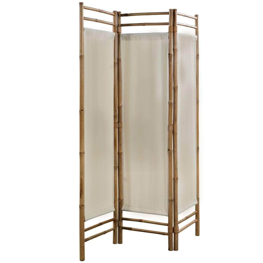 Folding 3-Panel Room Divider Bamboo and Canvas 120 cm