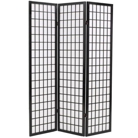 Folding 3-Panel Room Divider Japanese Style  Black