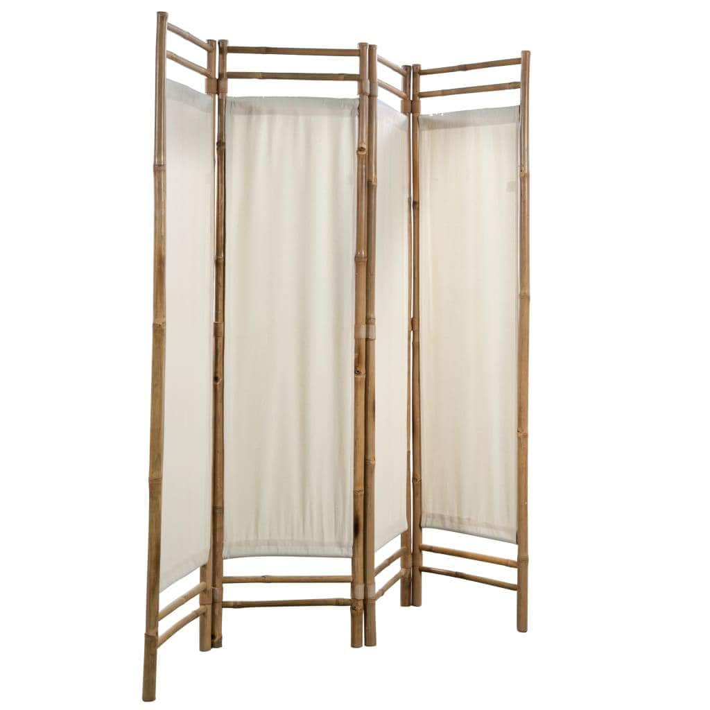 Folding 4-Panel Room Divider Bamboo and Canvas 160 cm