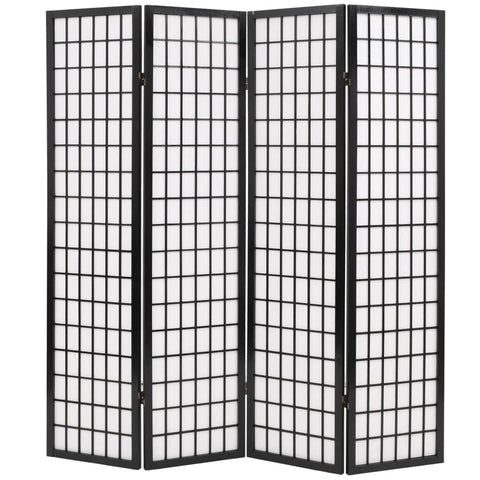 Folding 4-Panel Room Divider Japanese Style Black