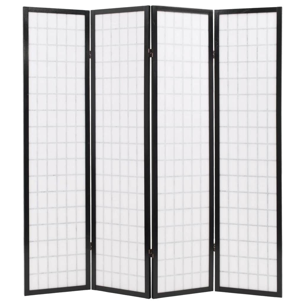 Folding 4-Panel Room Divider Japanese Style Black