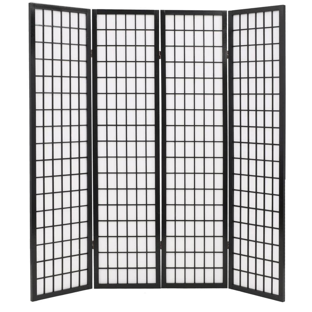 Folding 4-Panel Room Divider Japanese Style Black