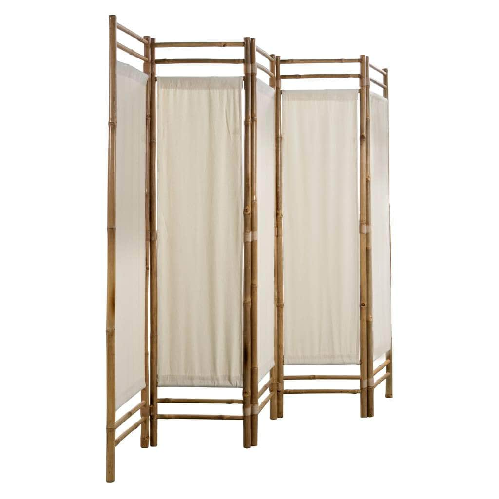 Folding 5-Panel Room Divider Bamboo and Canvas 200 cm