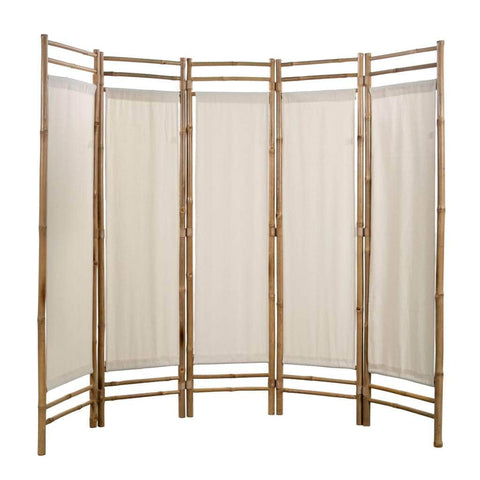 Folding 5-Panel Room Divider Bamboo and Canvas 200 cm