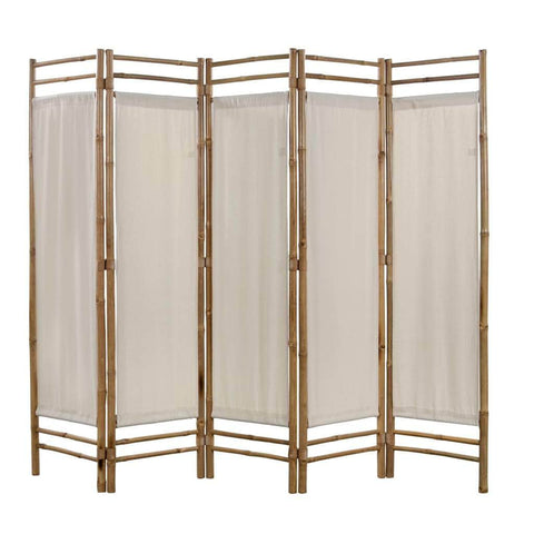 Folding 5-Panel Room Divider Bamboo and Canvas 200 cm