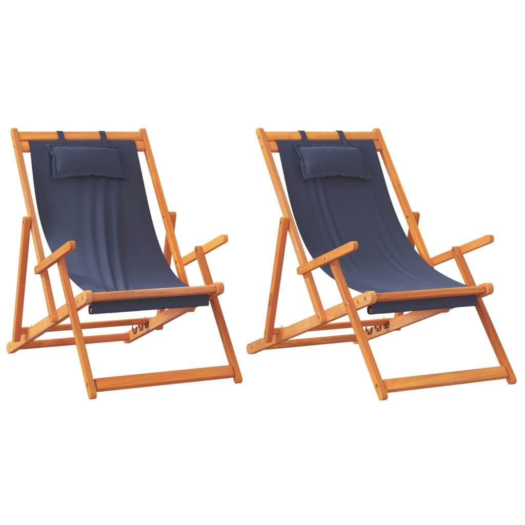 Folding Beach Chairs 2 pcs Blue Fabric