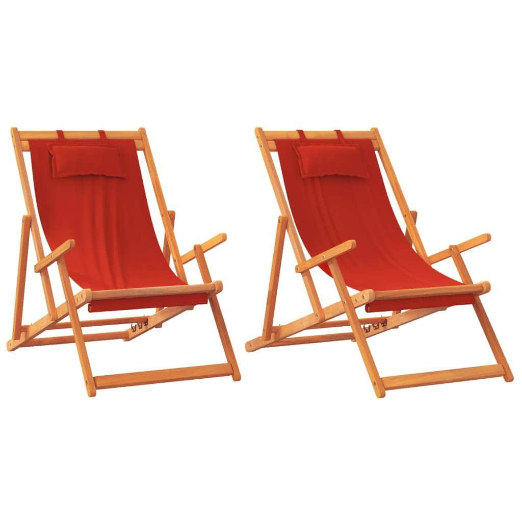 Folding Beach Chairs 2 pcs Red Fabric